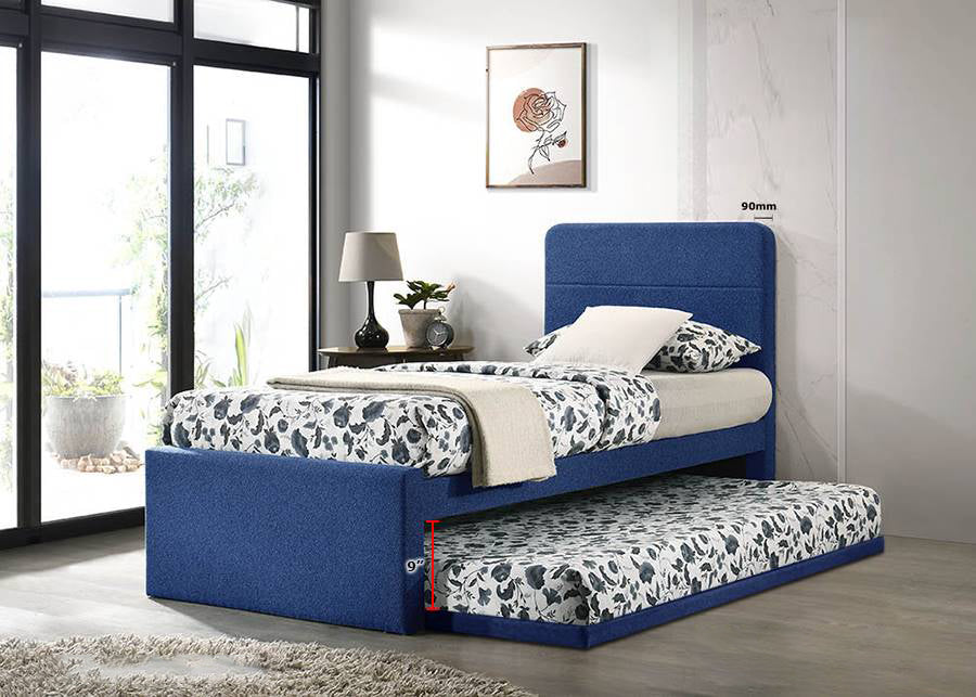 Dorma Single Divan + Pull-Out Type Bed Frame Fabric Upholstery in Blue Colour w/ Mattress Option