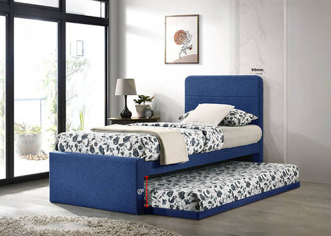 Dorma Single Divan + Pull-Out Type Bed Frame Fabric Upholstery in Blue Colour