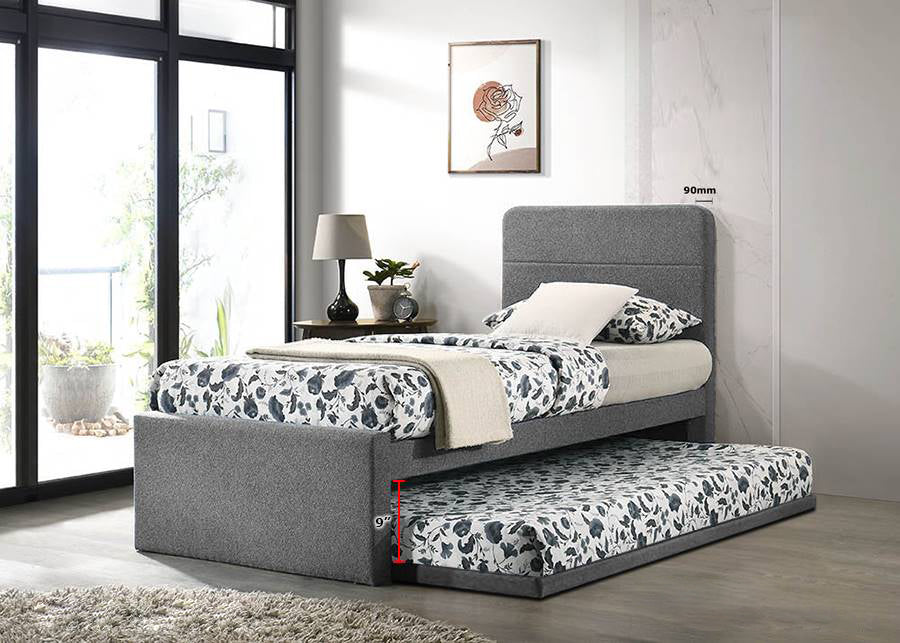 Dorma Single Divan + Pull-Out Type Bed Frame Fabric Upholstery in Grey Colour w/ Mattress Option