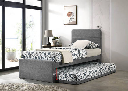 Dorma Single Divan + Pull-Out Type Bed Frame Fabric Upholstery in Grey Colour