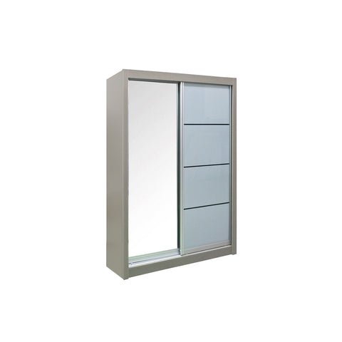 Skylar 4 Ft. Sliding Glass and Mirror Door Wardrobe In Grey-Wardrobe-Furnituremart.sg