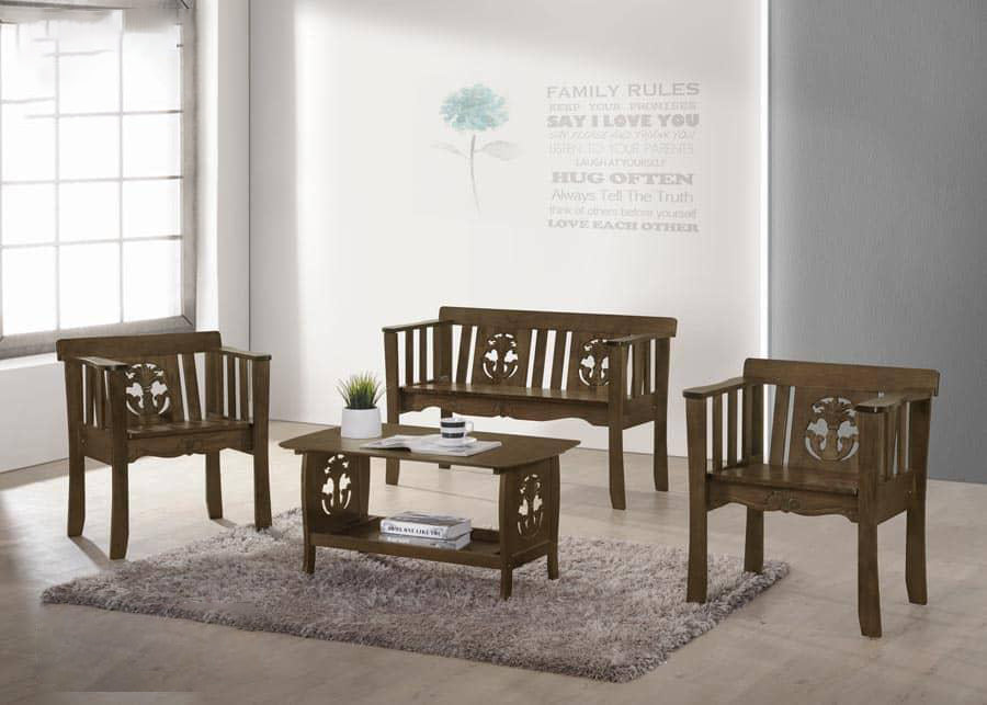 Lagoi Living Room Wooden Sofa Set In Cappuccino