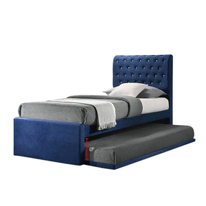 Kyler Single Divan + Pull-Out Type Bed Frame Velvet Fabric Upholstery in Blue Colour w/ Mattress Add On