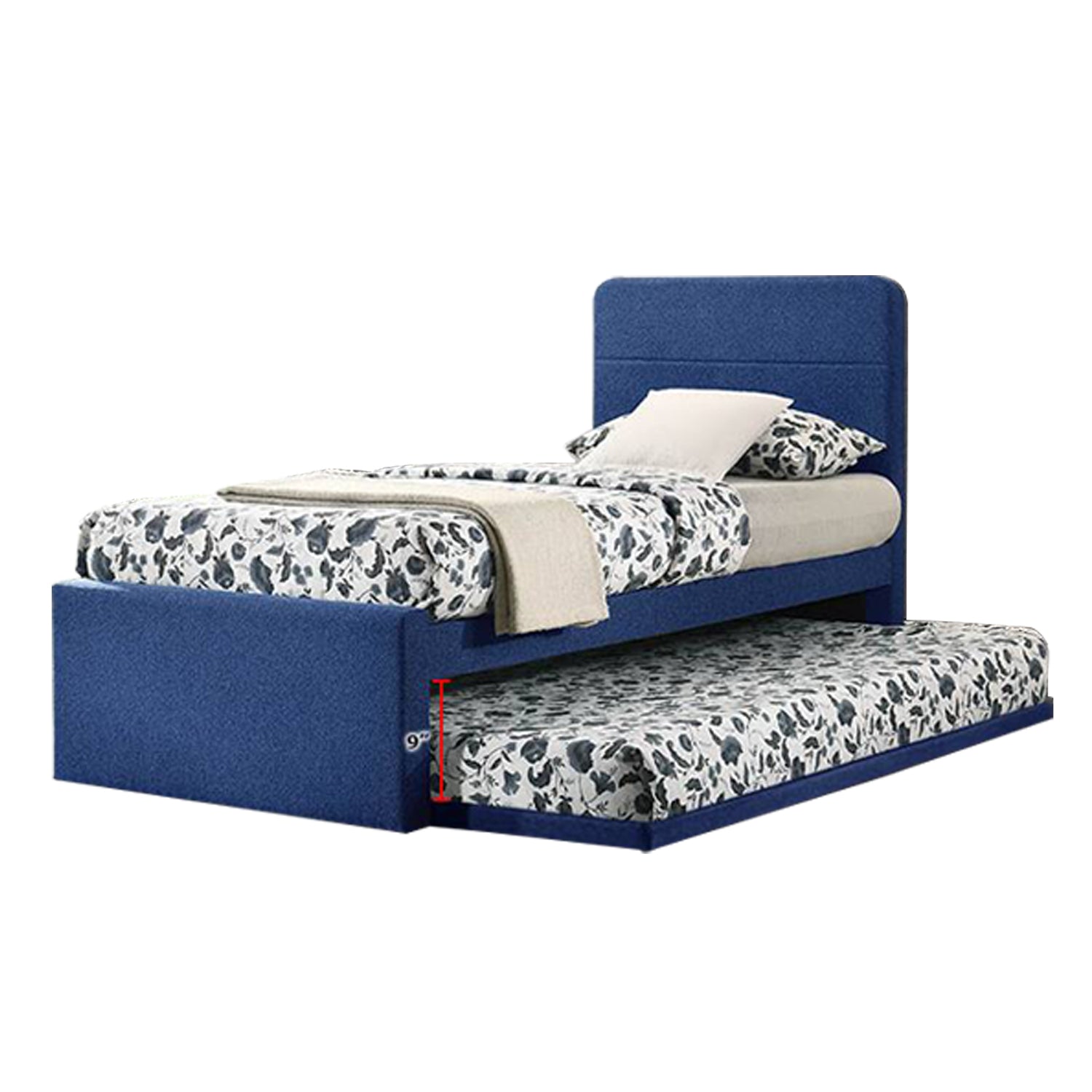 Dorma Single Divan + Pull-Out Type Bed Frame Fabric Upholstery in Blue Colour w/ Mattress Option