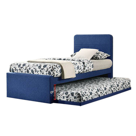 Image of Dorma Single Divan + Pull-Out Type Bed Frame Fabric Upholstery in Blue Colour