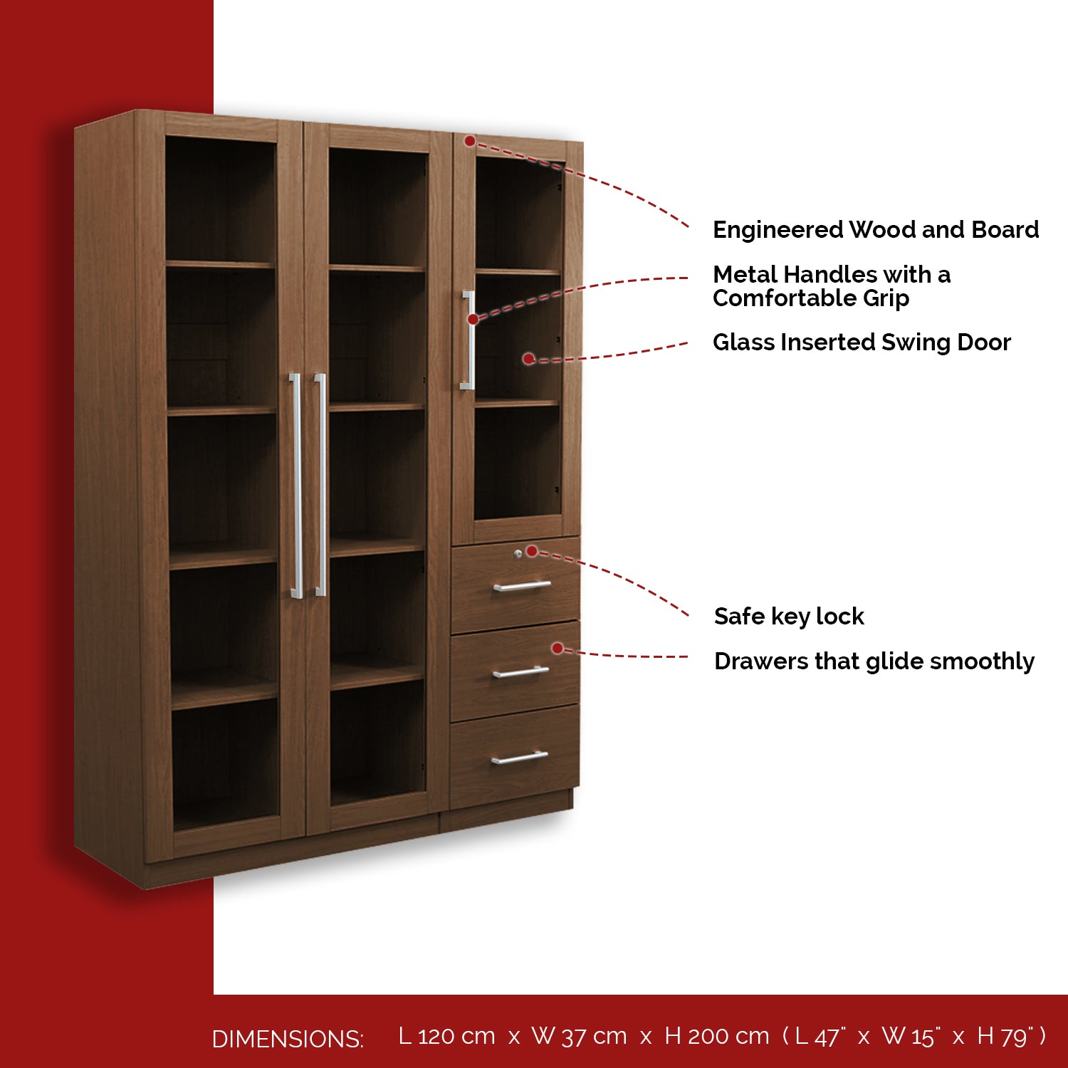 Furnituremart Darra Series book shelf with glass door
