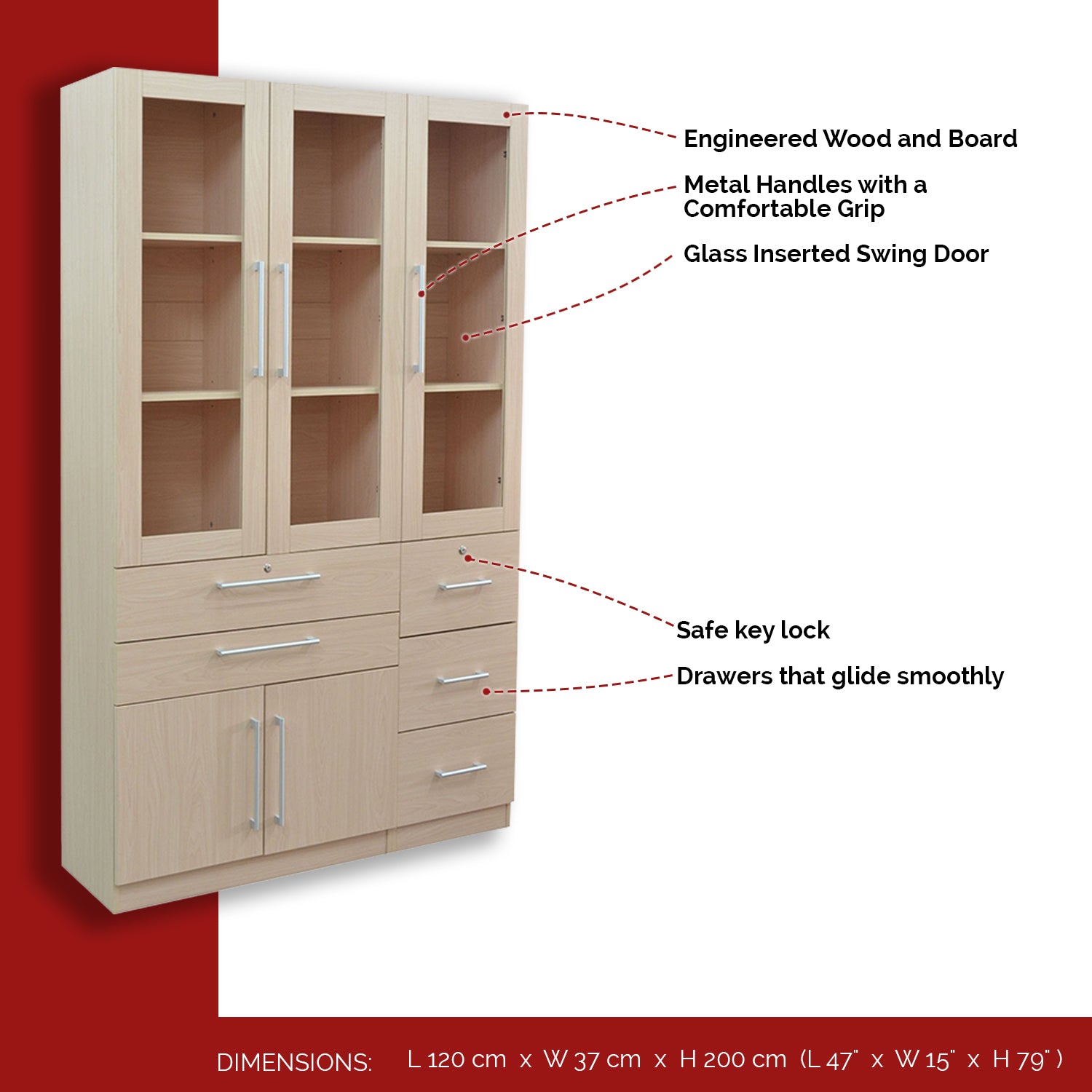 Darra Series 8 Bookshelf With Glass Doors In 3 Colors