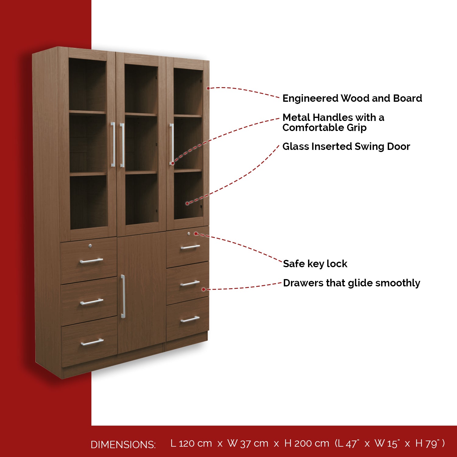 Darra Series 6 Bookshelf With Glass Doors In 3 Colors