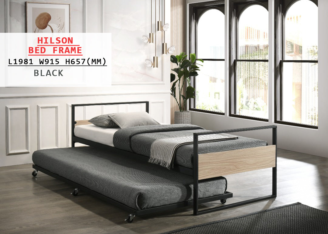 Hilson Single Bed Frame with Pull Out Bed. Add On Mattress Available.