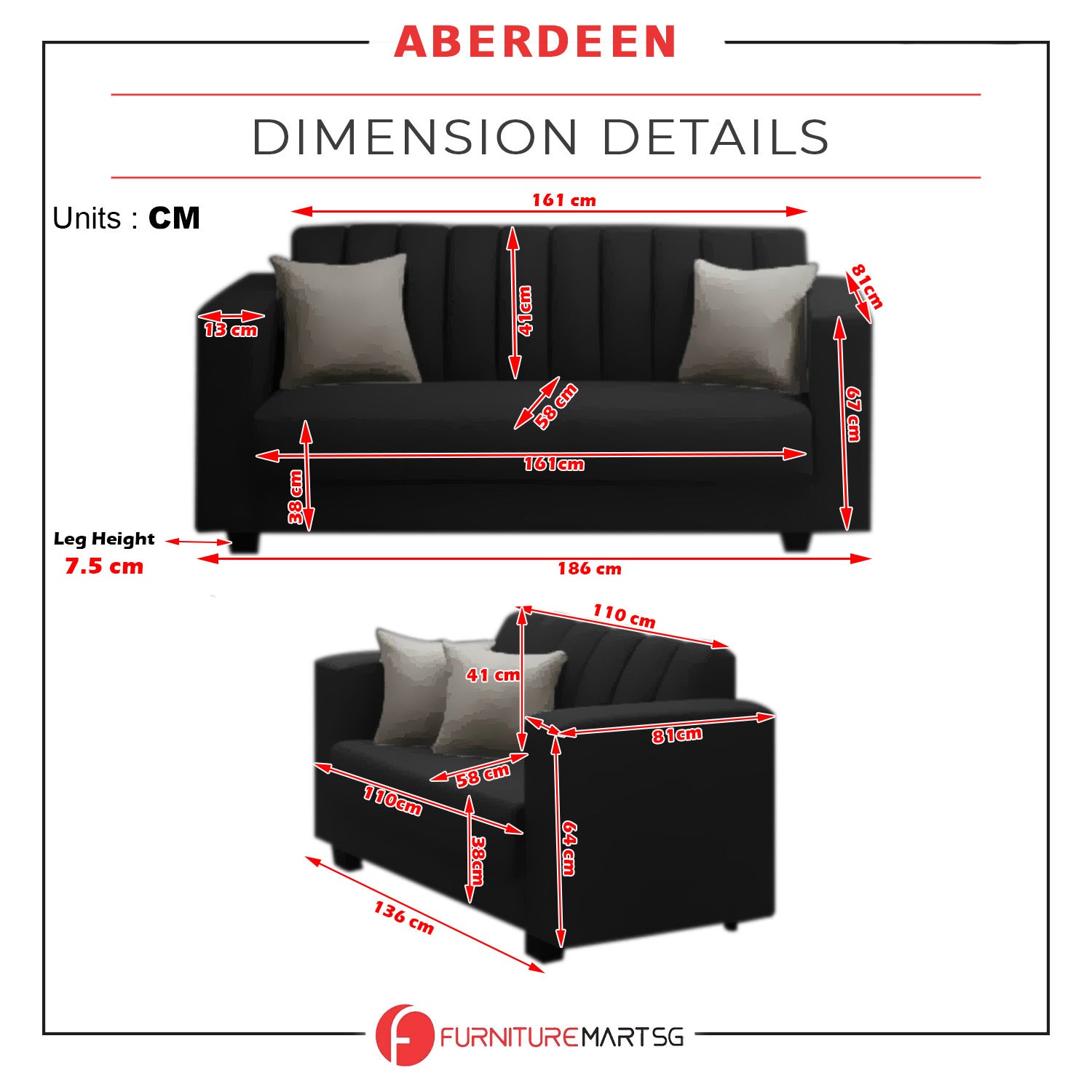 Aberdeen 2 + 3 seater Sofa L-shape with ottoman in 4 Colours