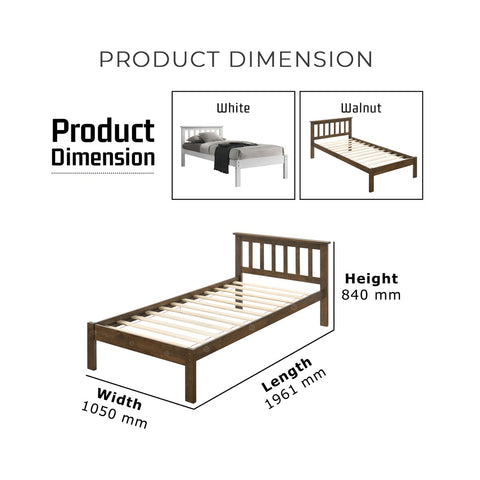 Image of Terra Solid Wood Bed (White / Walnut) / Two Color Available / Strong Construction / Solid rubber wood