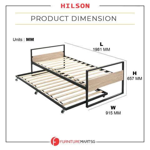 Image of Hilson Single Bed Frame with Pull Out Bed. Add On Mattress Available.