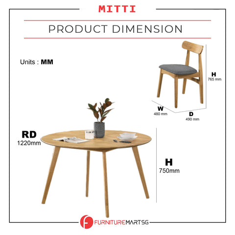 Image of Mitti Round Dining Set Table with Chair in Natural Color