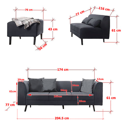 Image of Columbus Fabric/ Leather 3 Piece Modular Sofa Set in 6 Colours
