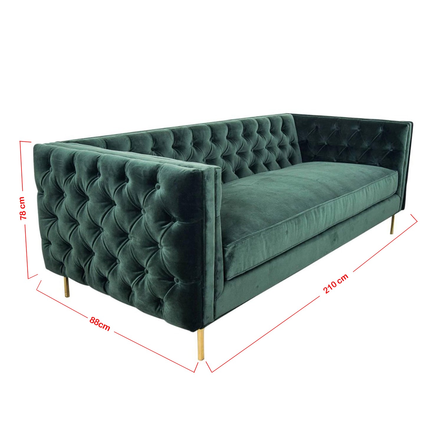 Modern New Design luxury Couch With Brass Legs Plush Green Velvet Sofa For Living Room Furniture