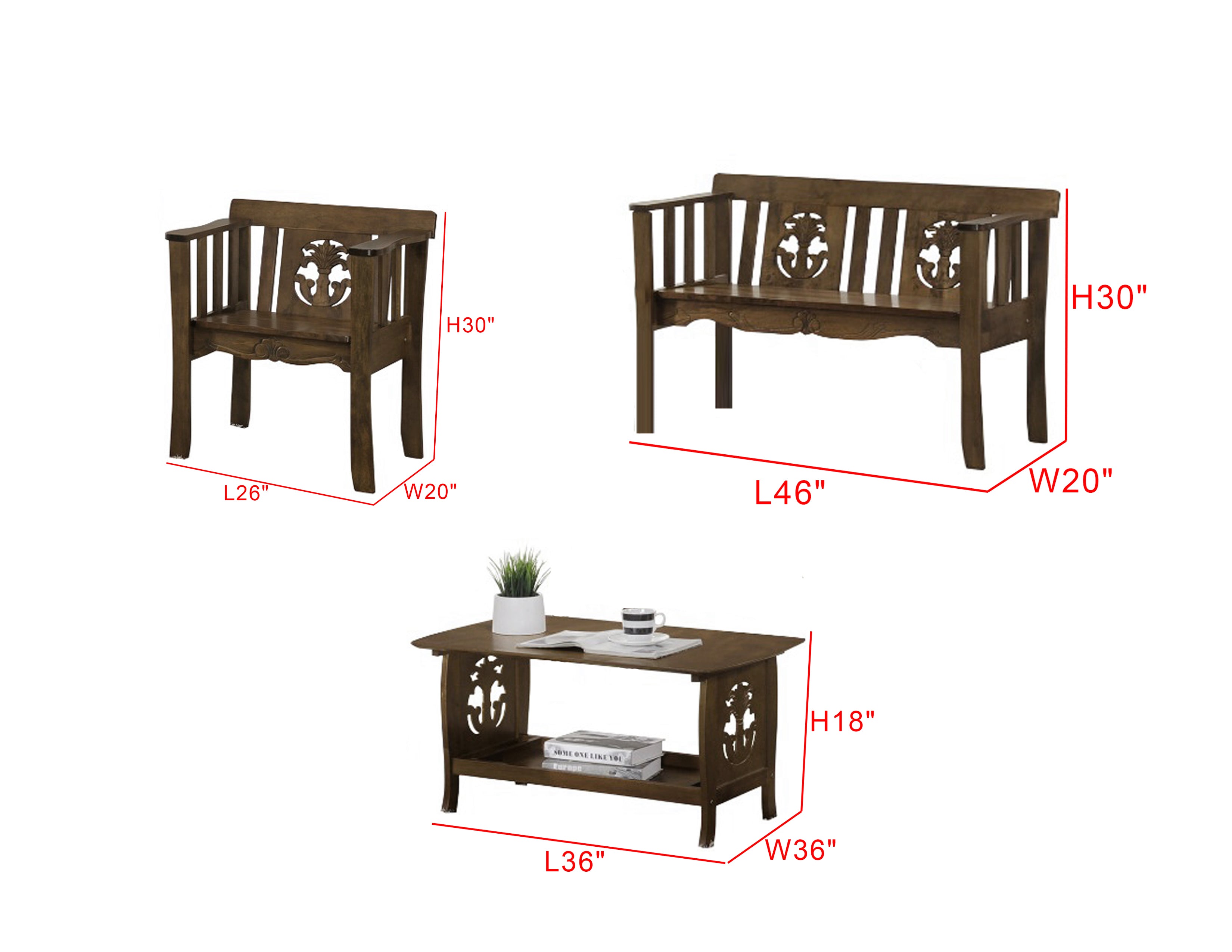 Lagoi Living Room Wooden Sofa Set In Cappuccino