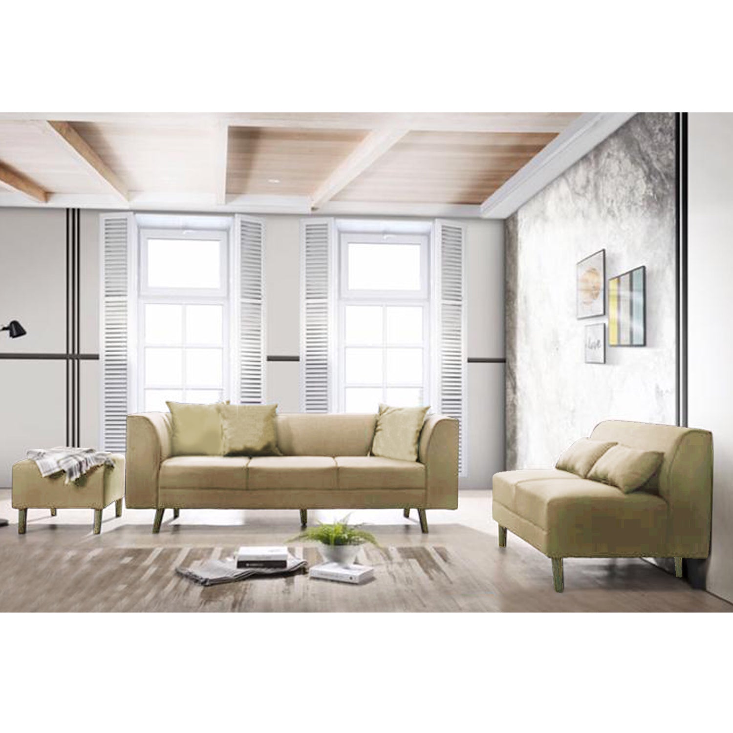 Columbus Fabric/ Leather 3 Piece Modular Sofa Set in 6 Colours-Furnituremart.sg