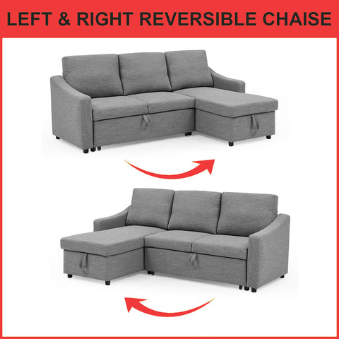 Image of Luthor Left-Right Reversible Sleeper Corner Sofa in Fabric Grey