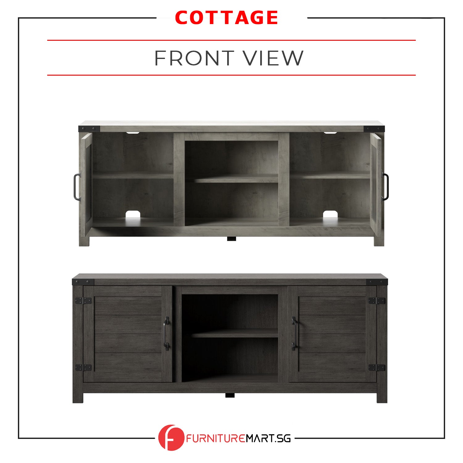 Cottage TV Stand with Planked Doors and Nail Head Details in 2 Colours