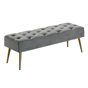 Eliza Bench/Chair / Light Gray Velvet Fabric / Wooden Base with the High Density Foam/ Light Gray