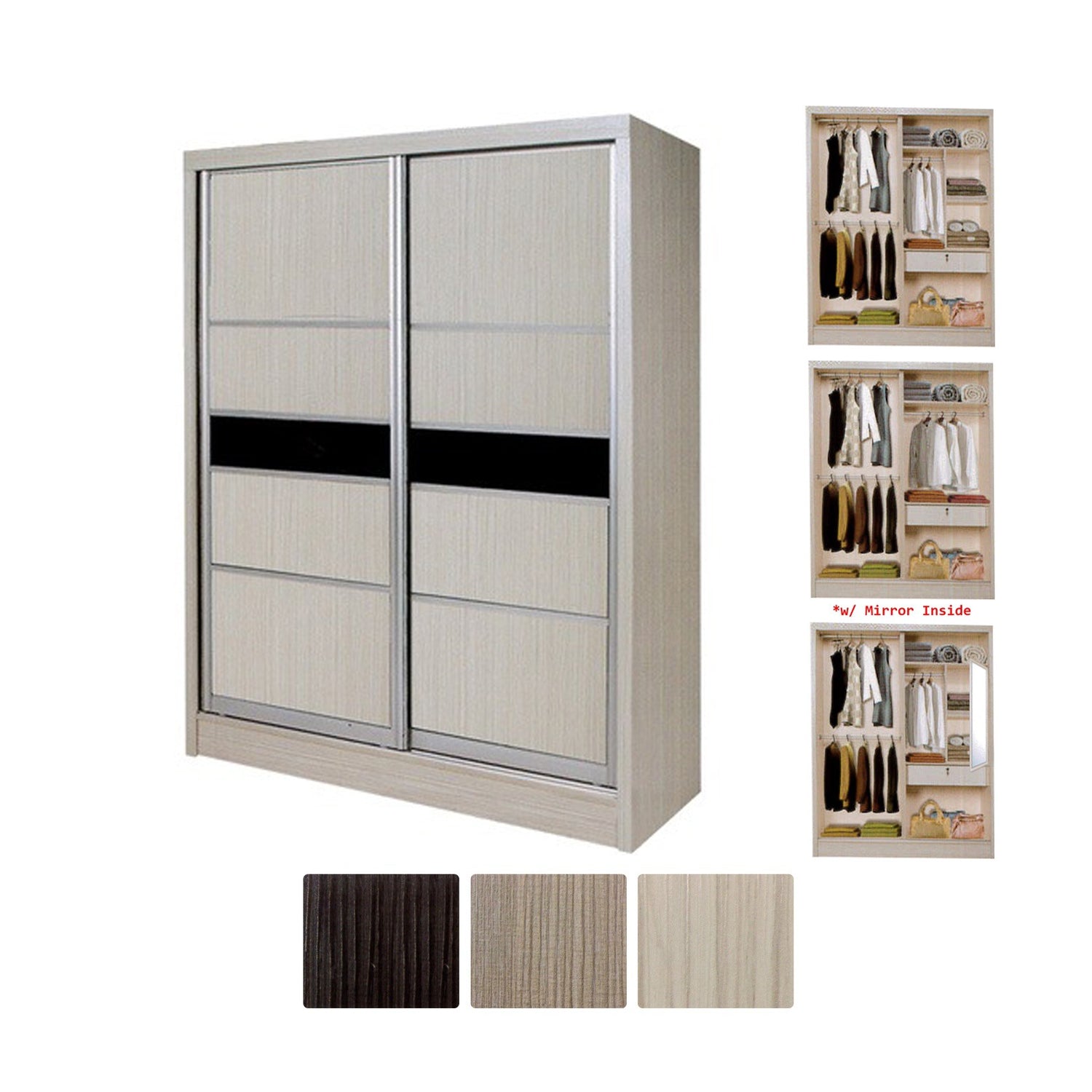 Fuego Series 3 5FT 2-Door Sliding Door Wardrobe Models Mirror