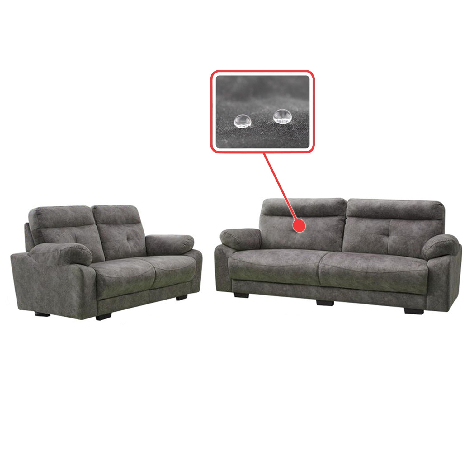 Kalira Series 2-Seater + 3-Seater Sofa Set Premium Water Repellent Fabric in Grey