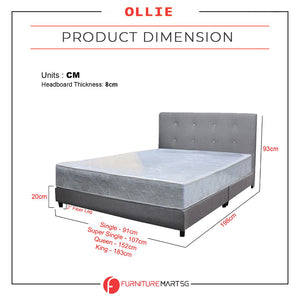 Ollie Fabric Divan Bed Frame With Mattress Package - All Sizes Available