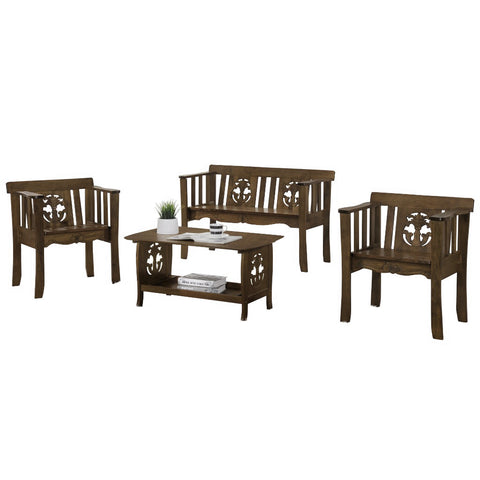 Image of Lagoi Living Room Wooden Sofa Set In Cappuccino