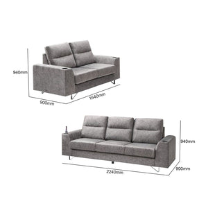 Fellie Series 2-Seater + 3-Seater Sofa Set w/ Bottle Holder Premium Water Repellent Fabric in Grey