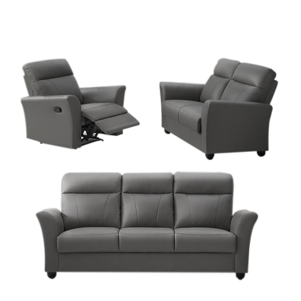 Rimini Series Half leather Recliner Sofa Set in Stone/Cappuccino Color.