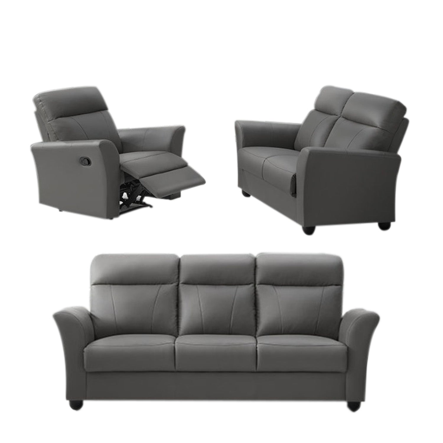 Rimini Series Half leather Recliner Sofa Set in Stone/Cappuccino Color.