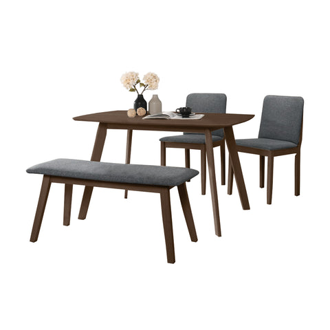 Image of OGIVE 1+2 Dining Set Table with Chair & Bench in Natural White & Walnut Color